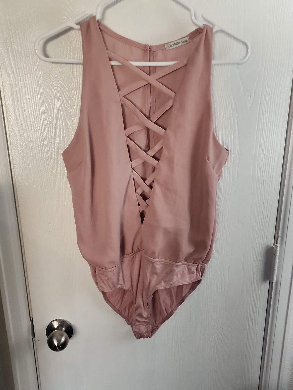 Charlotte Russe Mauve Open Crisscross Back Bodysuit